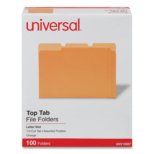 UNV10507 - Universal - Deluxe Colored Top Tab File Folders, 1/3-Cut Tabs: Assorted, Letter Size, Orange/Light Orange, 100/Box