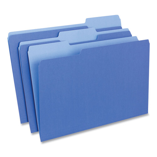 UNV10521 - Universal - Deluxe Colored Top Tab File Folders, 1/3-Cut Tabs: Assorted, Legal Size, Blue/Light Blue, 100/Box