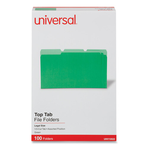 UNV10522 - Universal - Deluxe Colored Top Tab File Folders, 1/3-Cut Tabs: Assorted, Legal Size, Bright Green/Light Green, 100/Box