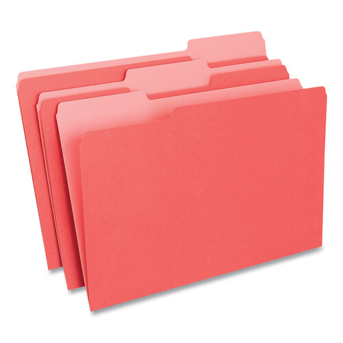 UNV10523 - Universal - Deluxe Colored Top Tab File Folders, 1/3-Cut Tabs: Assorted, Legal Size, Red/Light Red, 100/Box