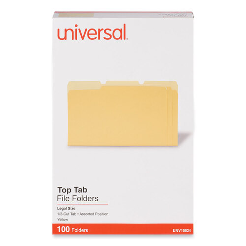 UNV10524 - Universal - Deluxe Colored Top Tab File Folders, 1/3-Cut Tabs: Assorted, Legal Size, Yellow/Light Yellow, 100/Box