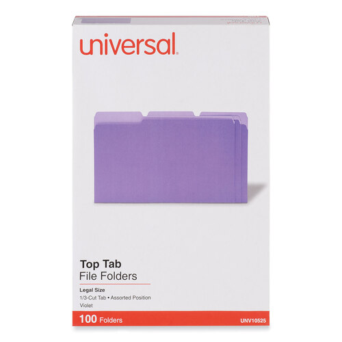 UNV10525 - Universal - Deluxe Colored Top Tab File Folders, 1/3-Cut Tabs: Assorted, Legal Size, Violet/Light Violet, 100/Box