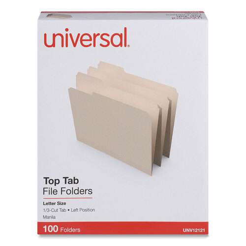 UNV12121 - Universal - Top Tab File Folders, 1/3-Cut Tabs: Left Position, Letter Size, 0.75&quot; Expansion, Manila, 100/Box