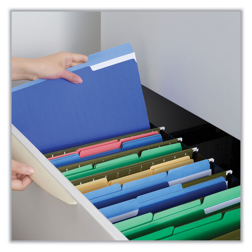 UNV12301 - Universal - Interior File Folders, 1/3-Cut Tabs: Assorted, Letter Size, 11-pt Stock, Blue, 100/Box