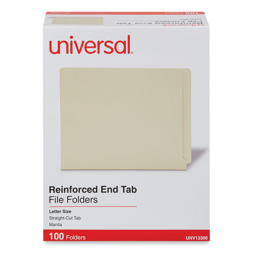 UNV13300 - Universal - Deluxe Reinforced End Tab Folders, 9&quot; High Front, Straight Tabs, Letter Size, 0.75&quot; Expansion, Manila, 100/Box