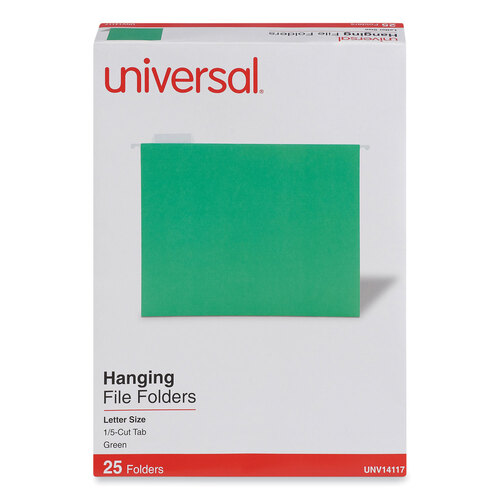 UNV14117 - Universal - Deluxe Bright Color Hanging File Folders, Letter Size, 1/5-Cut Tabs, Bright Green, 25/Box