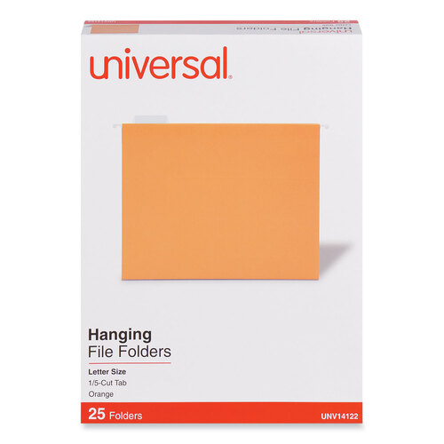 UNV14122 - Universal - Deluxe Bright Color Hanging File Folders, Letter Size, 1/5-Cut Tabs, Orange, 25/Box