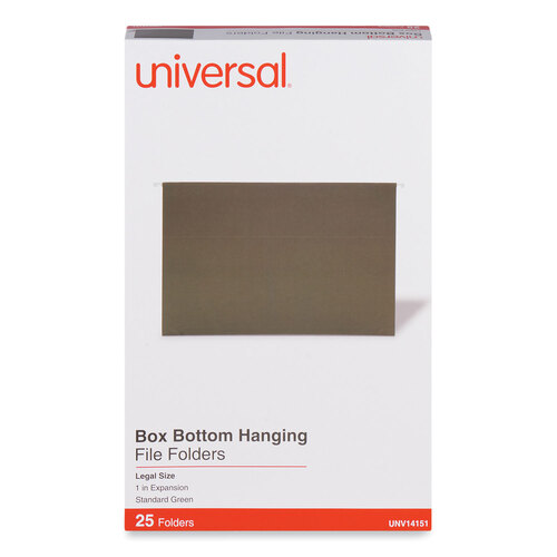 UNV14151 - Universal - Box Bottom Hanging File Folders, 1&quot; Capacity, Legal Size, 1/5-Cut Tabs, Standard Green, 25/Box