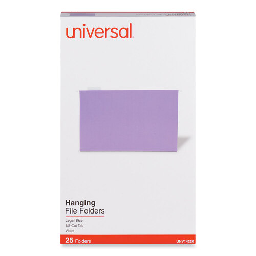 UNV14220 - Universal - Deluxe Bright Color Hanging File Folders, Legal Size, 1/5-Cut Tabs, Violet, 25/Box