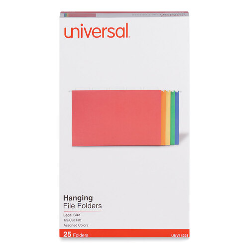 UNV14221 - Universal - Deluxe Bright Color Hanging File Folders, Legal Size, 1/5-Cut Tabs, Assorted Colors, 25/Box