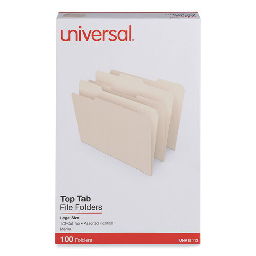 UNV15113 - Universal - Top Tab File Folders, 1/3-Cut Tabs: Assorted, Legal Size, 0.75&quot; Expansion, Manila, 100/Box