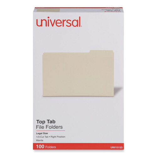 UNV15123 - Universal - Top Tab File Folders, 1/3-Cut Tabs: Right Position, Legal Size, 0.75&quot; Expansion, Manila, 100/Box