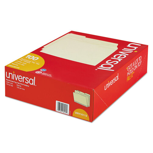UNV16113 - Universal - Double-Ply Top Tab Manila File Folders, 1/3-Cut Tabs: Assorted, Letter Size, 0.75&quot; Expansion, Manila, 100/Box
