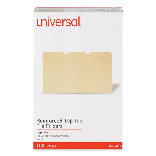UNV16123 - Universal - Double-Ply Top Tab Manila File Folders, 1/3-Cut Tabs: Assorted, Legal Size, 0.75&quot; Expansion, Manila, 100/Box