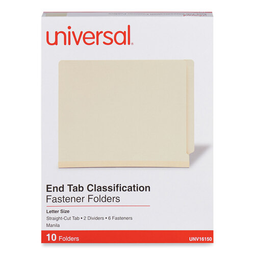 UNV16150 - Universal - Six-Section Manila End Tab Classification Folders, 2&quot; Expansion, 2 Dividers, 6 Fasteners, Letter Size, Manila, 10/Box