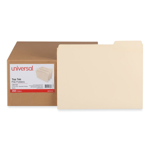 UNV18103 - Universal - Top Tab File Folders, 1/3-Cut Tabs: Assorted, Letter Size, 0.75&quot; Expansion, Manila, 250/Box