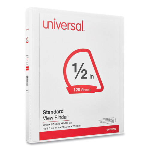 UNV20702 - Universal - Slant D-Ring View Binder, 3 Rings, 0.5&quot; Capacity, 11 x 8.5, White
