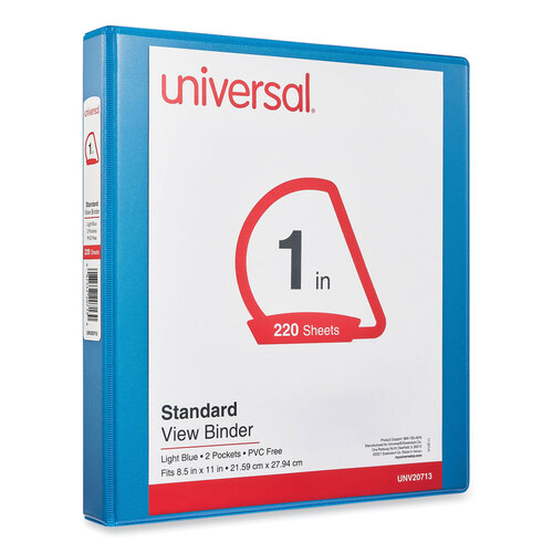 UNV20713 - Universal - Slant D-Ring View Binder, 3 Rings, 1&quot; Capacity, 11 x 8.5, Light Blue