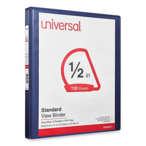 UNV20717 - Universal - Slant D-Ring View Binder, 3 Rings, 0.5&quot; Capacity, 11 x 8.5, Navy Blue