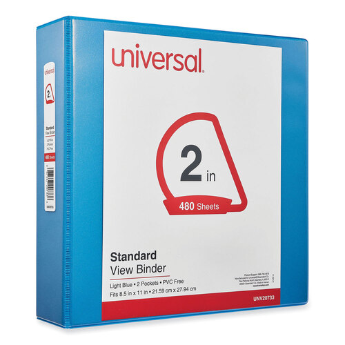 UNV20733 - Universal - Slant D-Ring View Binder, 3 Rings, 2&quot; Capacity, 11 x 8.5, Light Blue