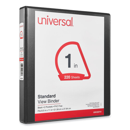 UNV20741 - Universal - Slant D-Ring View Binder, 3 Rings, 1&quot; Capacity, 11 x 8.5, Black
