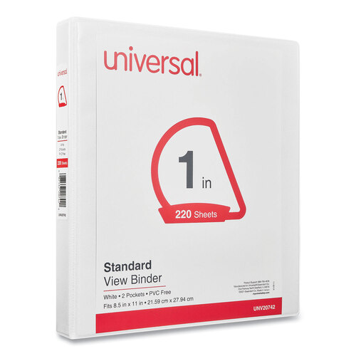 UNV20742 - Universal - Slant D-Ring View Binder, 3 Rings, 1&quot; Capacity, 11 x 8.5, White