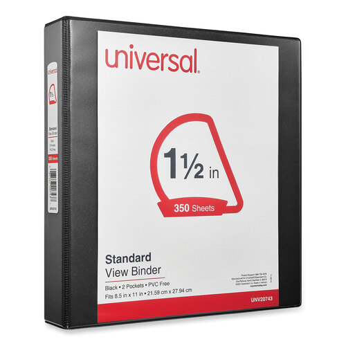 UNV20743 - Universal - Slant D-Ring View Binder, 3 Rings, 1.5&quot; Capacity, 11 x 8.5, Black