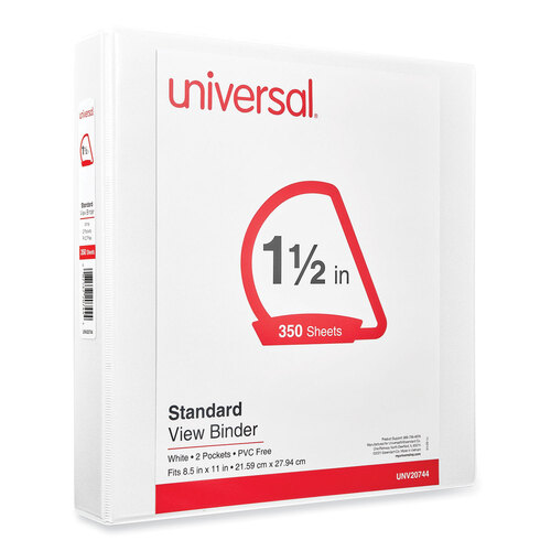 UNV20744 - Universal - Slant D-Ring View Binder, 3 Rings, 1.5&quot; Capacity, 11 x 8.5, White