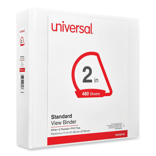 UNV20746 - Universal - Slant D-Ring View Binder, 3 Rings, 2&quot; Capacity, 11 x 8.5, White