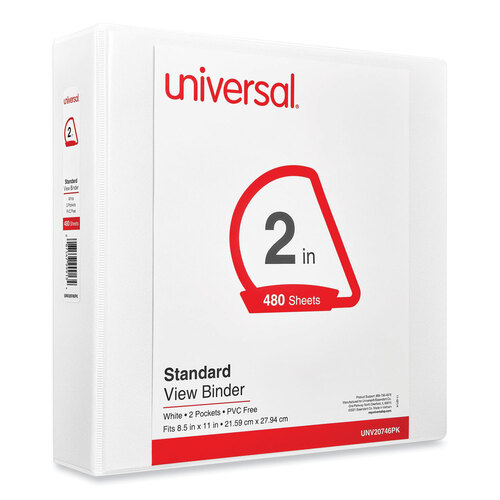 UNV20746PK - Universal - Slant D-Ring View Binder, 3 Rings, 2&quot; Capacity, 11 x 8.5, White, 4/Pack