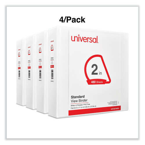 UNV20746PK - Universal - Slant D-Ring View Binder, 3 Rings, 2&quot; Capacity, 11 x 8.5, White, 4/Pack