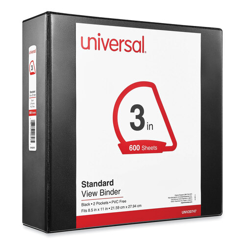 UNV20747 - Universal - Slant D-Ring View Binder, 3 Rings, 3&quot; Capacity, 11 x 8.5, Black