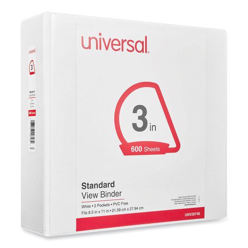 UNV20748 - Universal - Slant D-Ring View Binder, 3 Rings, 3&quot; Capacity, 11 x 8.5, White