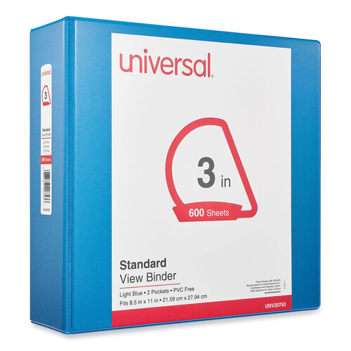 UNV20753 - Universal - Slant D-Ring View Binder, 3 Rings, 3&quot; Capacity, 11 x 8.5, Light Blue