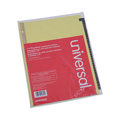 UNV20822 - Universal - Deluxe Preprinted Simulated Leather Tab Dividers with Gold Printing, 31-Tab, 1 to 31, 11 x 8.5, Buff, 1 Set