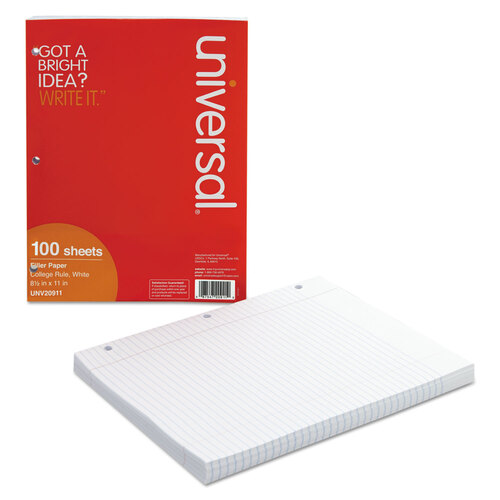 UNV20911 - Universal - Filler Paper, 3-Hole, 8.5 x 11, Medium/College Rule, 100/Pack