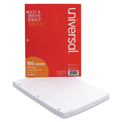 UNV20911 - Universal - Filler Paper, 3-Hole, 8.5 x 11, Medium/College Rule, 100/Pack