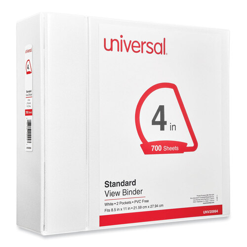 UNV20994 - Universal - Slant D-Ring View Binder, 3 Rings, 4&quot; Capacity, 11 x 8.5, White