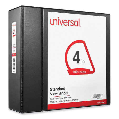 UNV20995 - Universal - Slant D-Ring View Binder, 3 Rings, 4&quot; Capacity, 11 x 8.5, Black