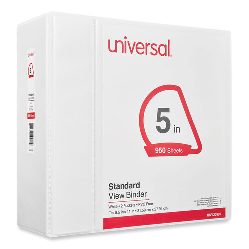 UNV20997 - Universal - Slant D-Ring View Binder, 3 Rings, 5&quot; Capacity, 11 x 8.5, White