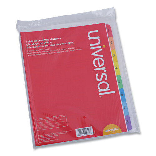 UNV24802 - Universal - Deluxe Table of Contents Dividers for Printers, 8-Tab, 1 to 8; Table Of Contents, 11 x 8.5, White, 6 Sets