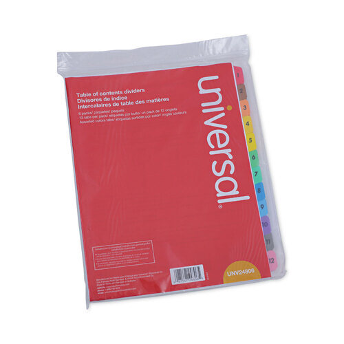 UNV24806 - Universal - Deluxe Table of Contents Dividers for Printers, 12-Tab, 1 to 12; Table Of Contents, 11 x 8.5, White, 6 Sets