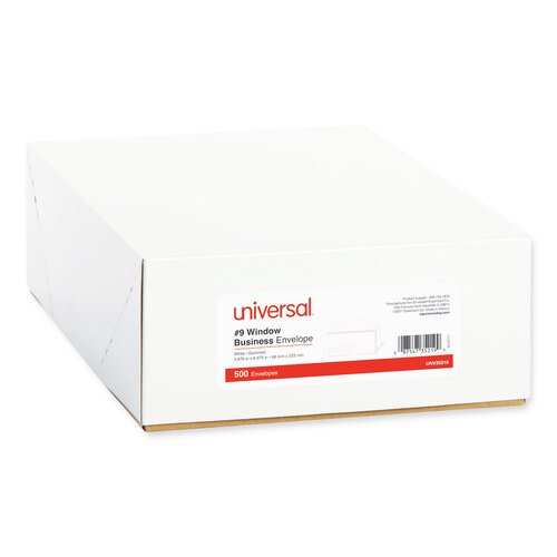 UNV35219 - Universal - Open-Side Business Envelope, 1 Window, #9, Square Flap, Gummed Closure, 3.88 x 8.88, White, 500/Box