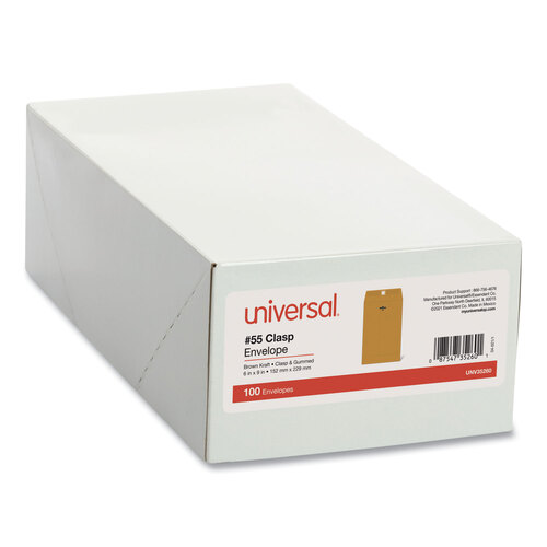 UNV35260 - Universal - Kraft Clasp Envelope, #55, Square Flap, Clasp/Gummed Closure, 6 x 9, Brown Kraft, 100/Box