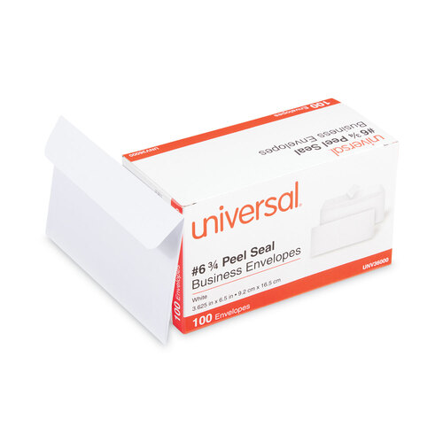 UNV36000 - Universal - Peel Seal Strip Business Envelope, #6 3/4, Square Flap, Self-Adhesive Closure, 3.63 x 6.5, White, 100/Box