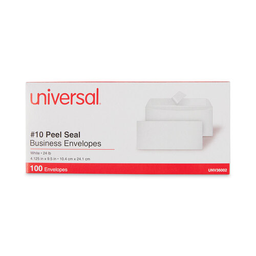 UNV36002 - Universal - Peel Seal Strip Business Envelope, #10, Square Flap, Self-Adhesive Closure, 4.13 x 9.5, White, 100/Box
