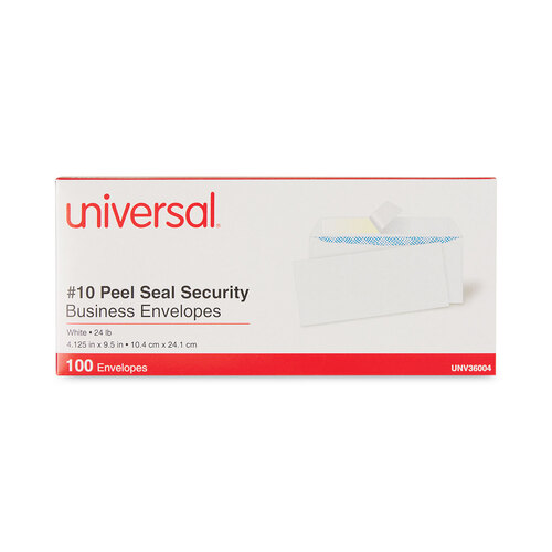 UNV36004 - Universal - Peel Seal Strip Security Tint Business Envelope, #10, Square Flap, Self-Adhesive Closure, 4.13 x 9.5, White, 100/Box