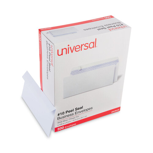 UNV36105 - Universal - Peel Seal Strip Security Tint Business Envelope, #10, Square Flap, Self-Adhesive Closure, 4.25 x 9.63, White, 500/Box