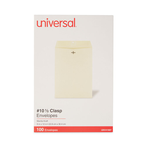 UNV41907 - Universal - Kraft Clasp Envelope, #10 1/2, Square Flap, Clasp/Gummed Closure, 9 x 12, Brown Kraft, 100/Box