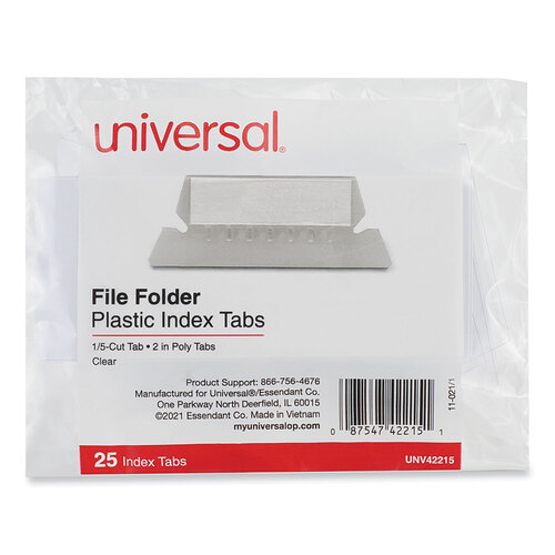 UNV42215 - Universal - Hanging File Folder Plastic Index Tabs, 1/5-Cut, Clear, 2.25&quot; Wide, 25/Pack